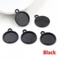 Set de cinco bases redondas de aleación negra para colgantes de creación de joyas - Bucle Simple (8mm) / Negro