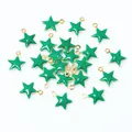 Green enamel star pendants with gold trim and top rings for DIY jewelry making - Emerald Green