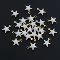 Golden stainless steel star charms with white enamel inlay for DIY jewelry making - White