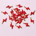Miniature red enamel lightning bolt charms with gold plating for DIY jewelry making 10x5mm - Red (E2-105)