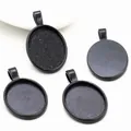 DIY black alloy 18x25mm pendant base with oval and round trays for jewelry making - Black Bezel Tray (C1-06)