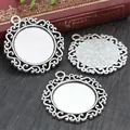 Three antique silver 25mm cabochon settings with hollow filigree edges for DIY pendants - Antique Silver Vine Pattern Style (A6-04)