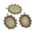 Lot de 3 supports de pendentif ovales en bronze antique pour bijoux DIY avec bordure - Vintage Bronze Hollow Lace Bezel (C6-57)
