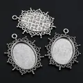 Trois supports de pendentif ovales en alliage argent antique avec bords décoratifs pour DIY - Antique Silver Hollow Lace Tray (C6-56)