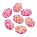 Vue détaillée de cabochons ovales en résine rose avec texture pailletée brillante - Rouge Rose (T4-18)
