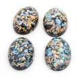 Oval 18x25mm amber resin cabochons with gold flakes and blue-green sparkles, 4pcs set - Dark Black Starry Sky Style (V6-13)