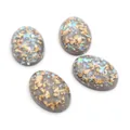 Set of four 18x25mm oval resin cabochons with gold foil and iridescent glitter flakes - Dark Gray Iridescent Style (V6-15)