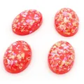 Makroansicht von 18x25mm roten Harz-Cabochons mit Goldfolie und irisierenden Flocken - Roter Irisierender Stil (V6-18)