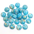 Sky blue 8-12mm resin round cabochon with gold foil and glitter for DIY jewelry - Sky Blue Gold Foil with Iridescent Flakes