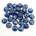 Deep blue resin cabochon with gold foil and iridescent glitter for DIY jewelry - 8mm / Sapphire Blue Gold Foil with Iridescent Flakes