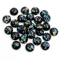 Flatback black resin cabochon with gold foil and iridescent teal glitter flakes - Black Gold Foil with Iridescent Flakes