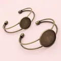 Set van 2 bronzen DIY-armbandhouders met dubbele draad en ronde lade voor edelstenen - 20mm / Brons