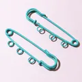 Cyan painted metal safety pins with three hanging loops for DIY jewelry making - Three-Layer Style / Cyan Blue