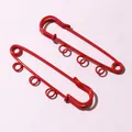 Pair of red painted metal safety pins with four hanging loops for DIY jewelry making - Three-Layer Style / Red