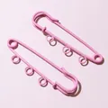 Set of pink metal safety pins with three hanging loops for DIY jewelry making - Three-Layer Style / Pink