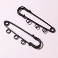 Set of two black painted iron safety pins with three hanging loops for DIY jewelry - Three-Layer Style / Black