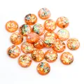 Sparkly orange 8-12mm resin round cabochon with colorful sequins for DIY jewelry making - Orange Gold Foil with Iridescent Flakes