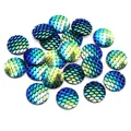 8-12 mm Fischschuppen-Resin-Cabochons mit irisierendem blau-grünem Metallic-Finish - Dunkelblau