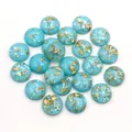 Flatback round resin cabochon in light blue with gold foil and iridescent glitter flakes - Lake Blue with Gold Foil