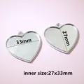 Silver heart alloy pendant base showing 27x33mm inner size detail for DIY crafts - C7-29 Heart Metal Pendant Tray (33x27mm)