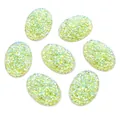 Lot de 7 cabochons ovales en résine jaune fluo pailletée pour création de bijoux - Vert Fluorescent (T3-23)