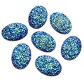 Cabochons ovales en résine druzy bleu-vert avec texture minérale pour création bijoux - Bleu Vert Iridescent (T3-24)
