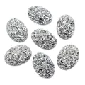 Lot de sept cabochons ovales en résine argentée avec texture minérale scintillante - Argent Brillant (T3-27)