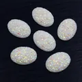 Lot de six cabochons ovales en résine blanc laiteux 18x25mm avec paillettes irisées - Blanc Iridescent (T4-20)