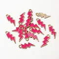 Detail of lightning bolt alloy pendants with vibrant rose pink enamel and gold plating - Rose Red