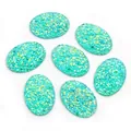 Lot de 7 cabochons ovales en résine vert menthe avec texture scintillante et pailletée - Vert Menthe (T4-24)