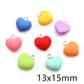 Macro detail of 13x15mm colorful resin heart pendants with silver metal rings - F7-32【0.8g】