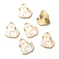 Vue détaillée de l'avant et de l'arrière texturé des petits pendentifs chat pour bijoux DIY - Style de Chat Assis Blanc (AG5-02)