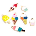 Colorful alloy enamel ice cream and cupcake charms with gold plating for DIY jewelry - Random Mixed Styles