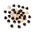 Miniature black enamel heart charms with gold metal frame for jewelry making and DIY - Black
