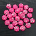 Round magenta resin cabochon with silver foil and iridescent glitter flakes - Rose Pink Silver Foil with Iridescent Flakes