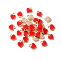 Mini red enamel heart pendant charms with gold metal edges for DIY jewelry making - Red