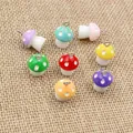 Colorful resin mushroom pendants with white polka dots and silver metal rings for DIY jewelry - Colorful Mushroom Style (AG2-08) / 17x12mm