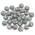 Deep grey resin cabochons with sparkling silver foil and laser glitter effect - Gray Silver Foil with Iridescent Flakes