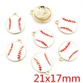 Detail view of 21x17mm baseball charms with white enamel and red stitching on gold alloy - Baseball Style (AG4-47)
