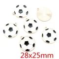 5pcs round soccer pendants in gold alloy with white enamel finish for DIY jewelry 28x25mm - Soccer Football Style (AG4-48)