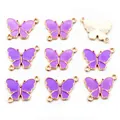 Conectores de mariposa de esmalte púrpura para collares y pulseras DIY en aleación dorada - Paquete de 10 / Púrpura