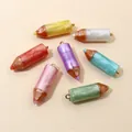 Set of seven colorful resin pencil pendants with pearl texture and gold rings - Random Mixed