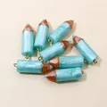 Set of 8 resin pencil-shaped pendants with blue marble texture and gold jump rings - Light Blue