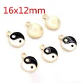Golden alloy Tai Chi Yin Yang charms with black and white drip oil finish in 16x12mm size - 16x12mm / Gold Style
