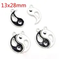 Yin Yang Tai Chi charms in black and white enamel finish for DIY jewelry making - Fish Combination Style / 13x28mm