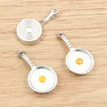 Miniature silver alloy frying pan charm with fried egg detail for DIY jewelry making - Antique Silver