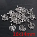 Detailansicht der 16x14mm Herzanhänger aus Silberlegierung für DIY-Schmuckherstellung - Silber Hohlmuster Anhänger (R5-06)