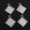Quadratische Anhänger-Basen aus Antik-Silber-Legierung für DIY-Schmuck und Harz-Handwerk - Antiksilber Einzelöse Quadratische Fassung (C7-35)