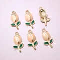 Detailed macro view of enamel tulip charms with golden frames for DIY jewelry making - Pink Orange Marble Style (AI6-37)