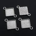Set mit vier 15mm quadratischen Legierung Fassungen mit Doppelösen für DIY Schmuckbau - Antiksilber Doppelöse Quadratische Fassung (C7-39)